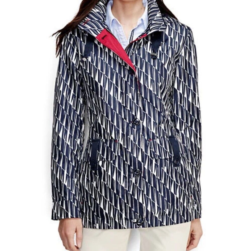 Lands' End Blue & White Rain Jacket, SZ M